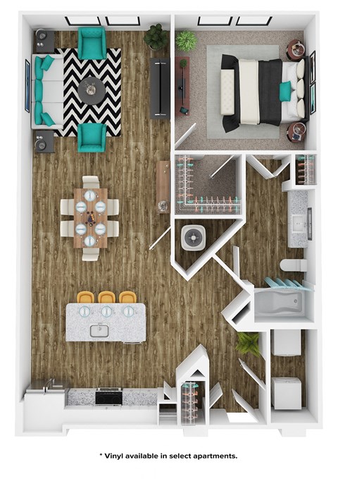 a 3d drawing of a bedroom with a living room